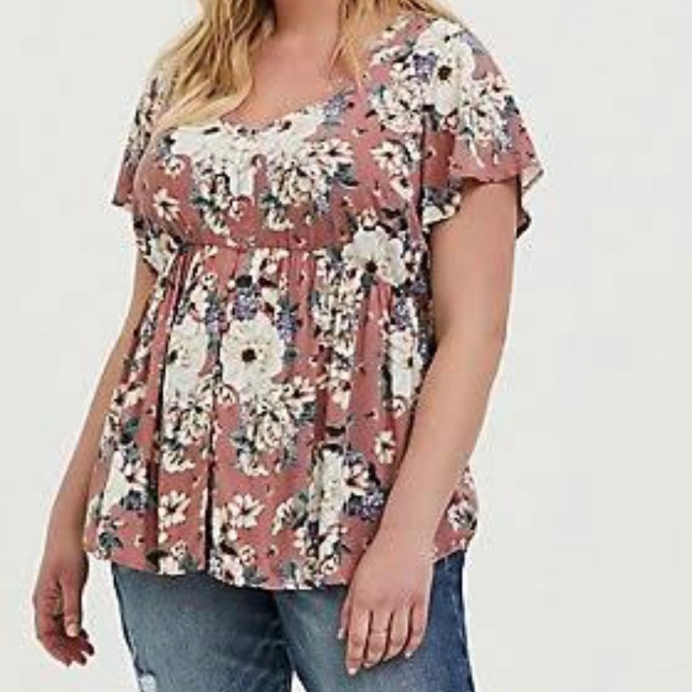TORRID DUSTY ROSE BABYDOLL CHALLIS BUTTON-FRONT TOP 5X